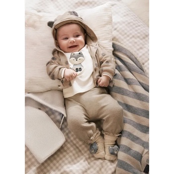 Mayoral Kомплект трико в бежово- суичър с точки, бяла блуза и панталон за новородено момиче Mayoral