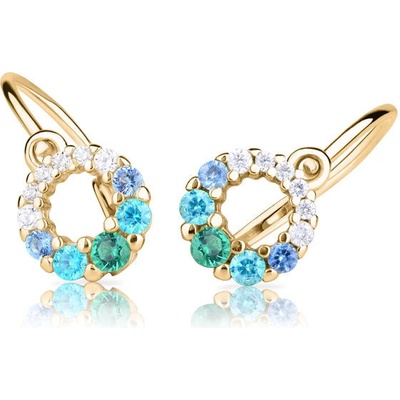 Danfil dětské duhové ze žlutého zlata s bílými modrými a zelenými kamínky zapínání brizura C2154