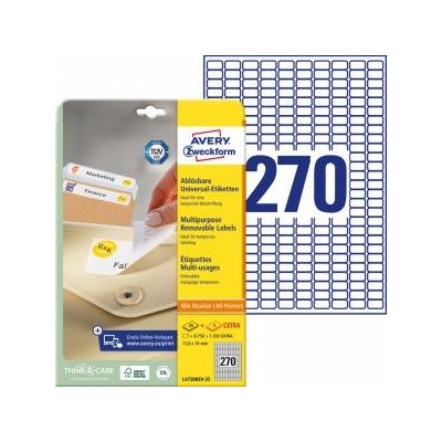 Avery Zweckform White Removable Mini Tickets 17.8x10mm 25 Sheets (L4730REV-25)