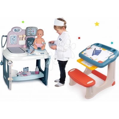 Smoby Set zdravotnícky pult pre lekára Baby Care Center s lavicou na kreslenie s omaľovánkami