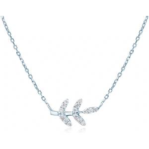 SAVICKI Колие с листа от бяло злато 375, бели диаманти 0.04К, 45 см