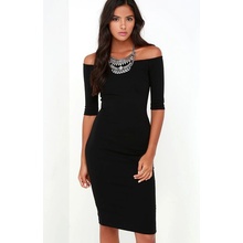 Lulus dámské šaty Girl Can't Help It Black Off the Shoulder Midi Dress