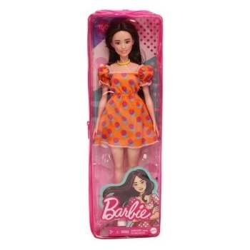Barbie Modelka oranžové šaty s puntíky