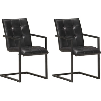 vidaXL Конзолни трапезни столове, 2 бр, черни, естествена кожа (321848)