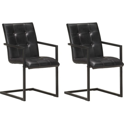 vidaXL Конзолни трапезни столове, 2 бр, черни, естествена кожа (321848)