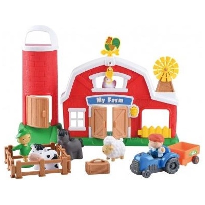 Teddies Комплект ферма със силоз за зърно с аксесоари пластмаса на батерии със звук