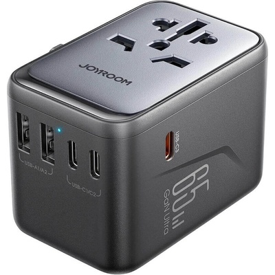 JOYROOM Gan Universal World Travel Adapter 65W - захранване с 2xUSB-А и 3xUSB-C изходи и преходници за цял свят в едно устройство за мобилни устройства (черен)
