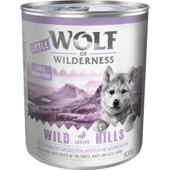 Wolf of Wilderness - Бонус опаковка Little Wolf of Wilderness 24 x 800 г: Wild Hills Junior патица и телешко
