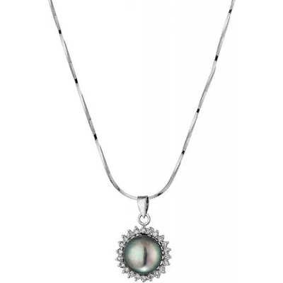 Swan Сребърно колие със сладководна черна перла и цирконий SP0307B Swan