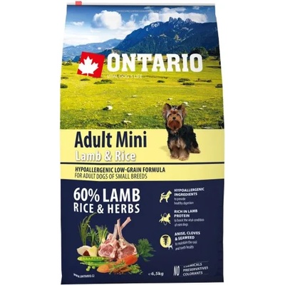 ONTARIO Adult Mini Lamb & Rice - пълноценна храна за пораснали кучета от малки породи с агне и картофи 6, 5 кг, Чехия 214-10597