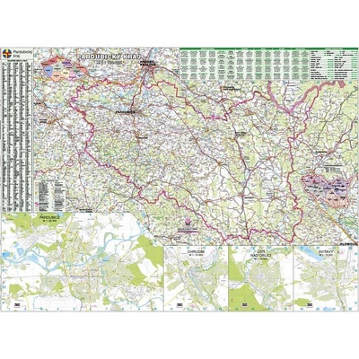 ZES Pardubický kraj - nástěnná mapa 130 x 96 cm Varianta: bez rámu v tubusu, Provedení: laminovaná mapa v lištách