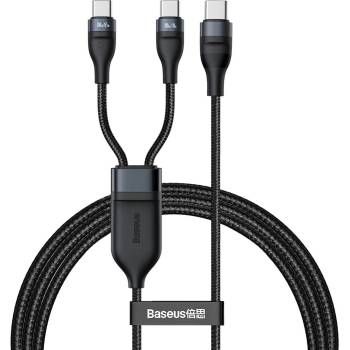 Baseus Flash Series 2in1 100W Fast Charging USB-C Cable - здрав USB-C кабел с бързо зареждане за две устройства с USB-C порт (150 см) (черен)
