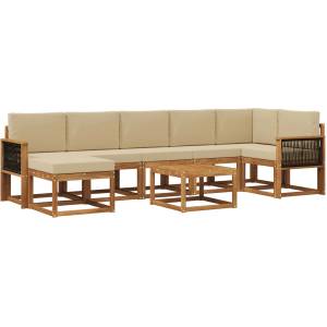 vidaXL Комплект дивани за открито 8 бр. Натурален и Бежов Полиестер (3385414)