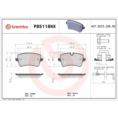 BREMBO Sada brzdových platničiek kotúčovej brzdy P85118NX