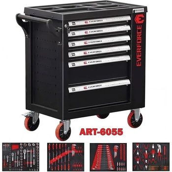 EVERFORCE Количка за инструменти 158 части, 6 чекмеджета и странично отделение, 780x740x470 мм, EVERFORCE ART-6055 (ART-6055)