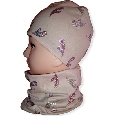 VH design čepice dvouvrstvá s nákrčníkem lístky na béžové