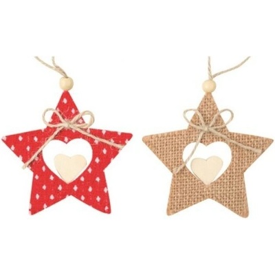 Hvězda červená a jutová 9cm 2ks