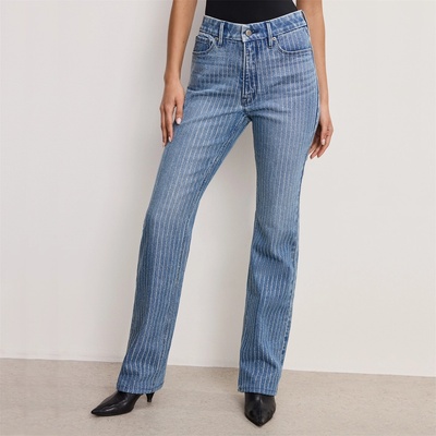 Good american Дънки GOOD AMERICAN Women's Rhinestone Straight Leg Jeans - indigo728
