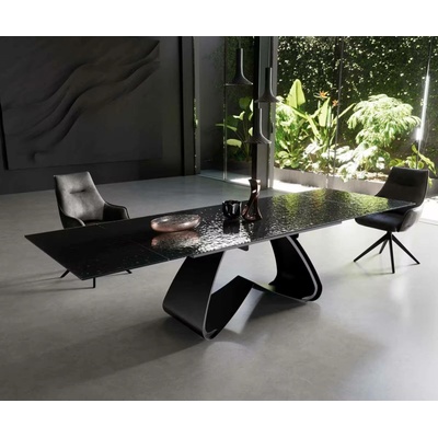 DELIFE Edge 200-300 x 100 sklo s reliéfem kouřově černé 3D design podnož ve tvaru W černá rozkládací