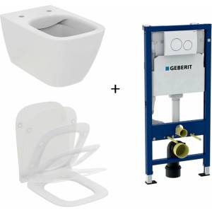 Ideal Standard Комплект за окачване на тоалетна чиния Ideal Standard I. life B с тънък капак с плавно затваряне и казанче с вградена рамка и бял капак (T461401+T500301+458.134.11.3)