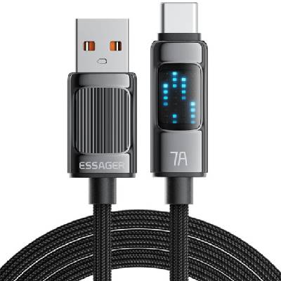 Dazzling плетен кабел за зареждане и данни - USB-A към USB-C - 2 m - черен (87262)