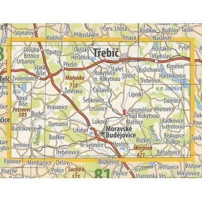 KČT 80 Třebíčsko - nástěnná turistická mapa 90 x 60 cm Varianta: mapa v dřevěném rámu, Provedení: Ticiago šedý