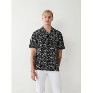 True Religion Men's All Over Print Short-Sleeve Shirt - Jet Black