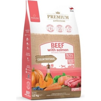 POKUSA Premium Selection Countryside - храна за подрастващи кученца от всички породи, хипоалергенна формула, без зърно, с говеждо и сьомга, 12 кг - Полша