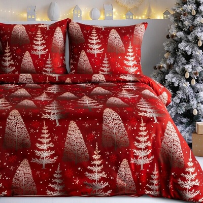 Takoy Vianočné obliečky 220x200 cm set červené s bielymi stromčekmi-HF-472782 | 200 x 220 cm