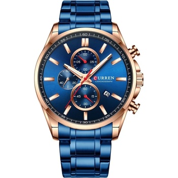 Curren Мъжки часовник Curren Yeasty , Неръждаема стомана, Хронограф, Син / Розов Злато (CURREN-8368-BLUE-ROSEGOLD)