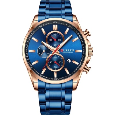 Curren Мъжки часовник Curren Yeasty , Неръждаема стомана, Хронограф, Син / Розов Злато (CURREN-8368-BLUE-ROSEGOLD)