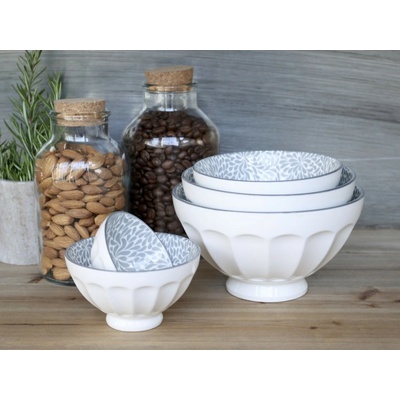 Chic Antique Set 5 ks biela porcelánová miska so šedými ornamentmi vo vnútri Arés 15 x 9 cm