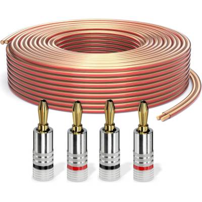 PureLink speaker cable OFC 2x2.50mm2, (0.20mm), 15.0m, transparent with red characteristic, set with 4 banana plugs - SE-SP060-015-B04
