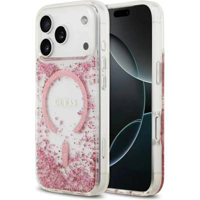 GUESS Resin Bottom Glitter MagSafe Case за iPhone 17 Pro - розов (3666339524654)