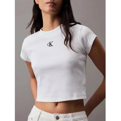 Calvin Klein Бебешка тениска Calvin Klein RIB Baby short sleeve T-shirt - White