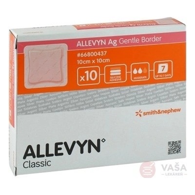 Allevyn Ag Gentle Border Krytie na rany 10 x 10 cm adhezívne krytie so silikónom s obsahom striebra 10 ks