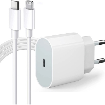Комплект зарядно устройство, съвместимо с Apple, USB-C 20W Fast Charger и USB-C Lightning кабел (ID1000)