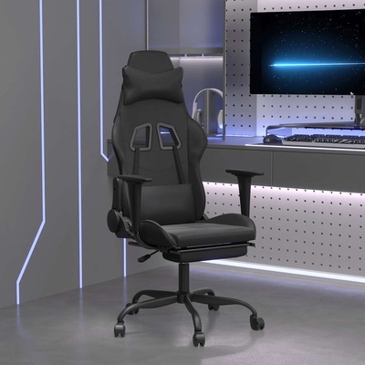 vidaXL Масажен гейминг стол с опора за крака, черен, изкуствена кожа (345419)