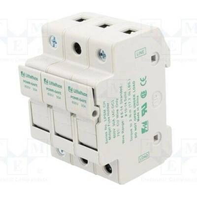 LITTELFUSE LPSM0003Z Zásuvka; 10x38mm; na přípojnici DIN; 30A; 600V; Póly: 3; bilá