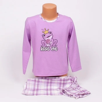 Image 1 of Детска пижама в лилав цвят с каре и апликация на жаба