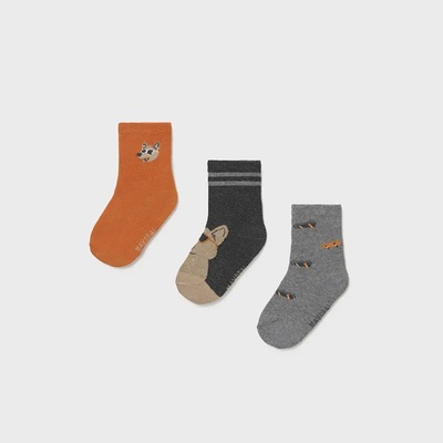 Mayoral Комплект 3ч. чорапи в оранжево и сиво с вълци за бебе момче Mayoral
