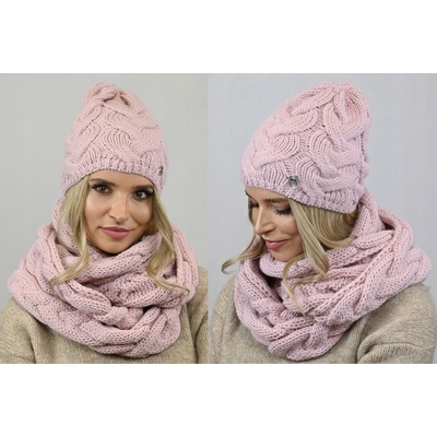 Fashionweek Dámská souprava čepice a šály ZIZI-K9 světle růžová