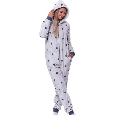 Puntíkaty huňatý extra teplý overal s kapucí 1Z1665 šedý