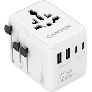 CANYON Универсален адаптер за пътуване CANYON OnTour 70, EU/UK/US/AUS 70W White (CNS-TA70W1006W)
