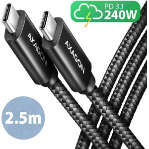 AXAGON Cable USB2 C-C, M/M, 2.5m, 240W, AXAGON BUCM2-CM25AB (BUCM2-CM25AB)