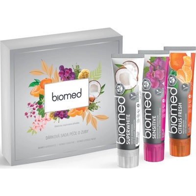 Biomed Biocomplex posilující s kokosovým olejem 100 g + pro ochranu dásní 100 g + bioaktivní pro snížení citlivosti zubů a zdravé dásně 100 g