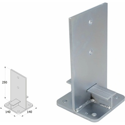 Domax zaskrutkovacia pätka stĺpika typu T PUW 140 - 140 x 41 x 250 x 8 mm