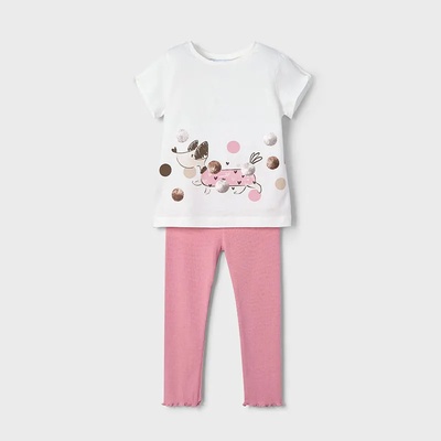 Mayoral Комплект розов клин до глезена и бяла тениска с кученце за мини момиче Майорал