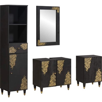 vidaXL Комплект шкафове за баня 4 pcs Черно Солидно мангово дърво (3310161)