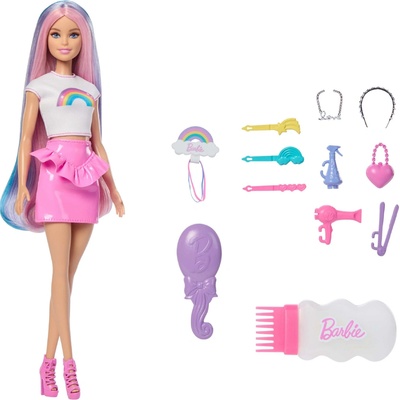 Barbie Bábika Dúhové vlasy s trblietavým stylingom JJP07
